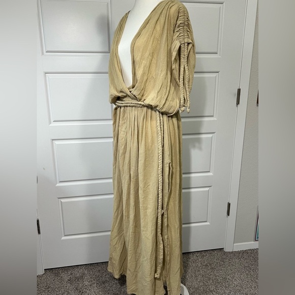Boho Maxi Dress Deep V Neck Sleeveless Flowy Beach Cover Up Dress - Picture 5 of 13